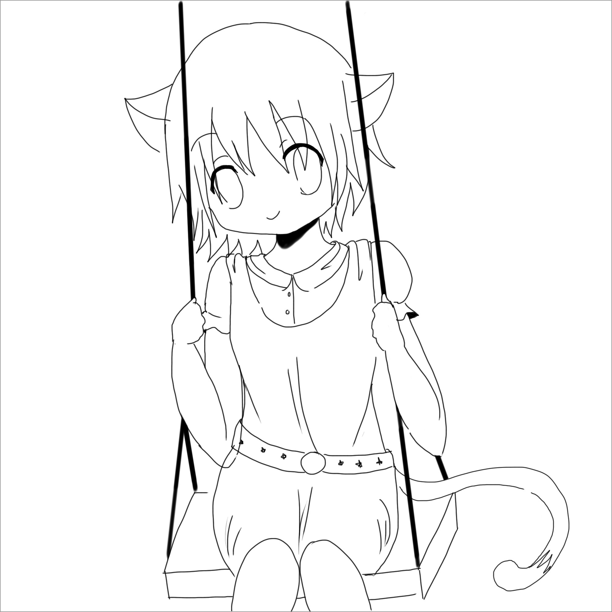 Cute Anime Cat Girl Coloring Page   ColoringBay