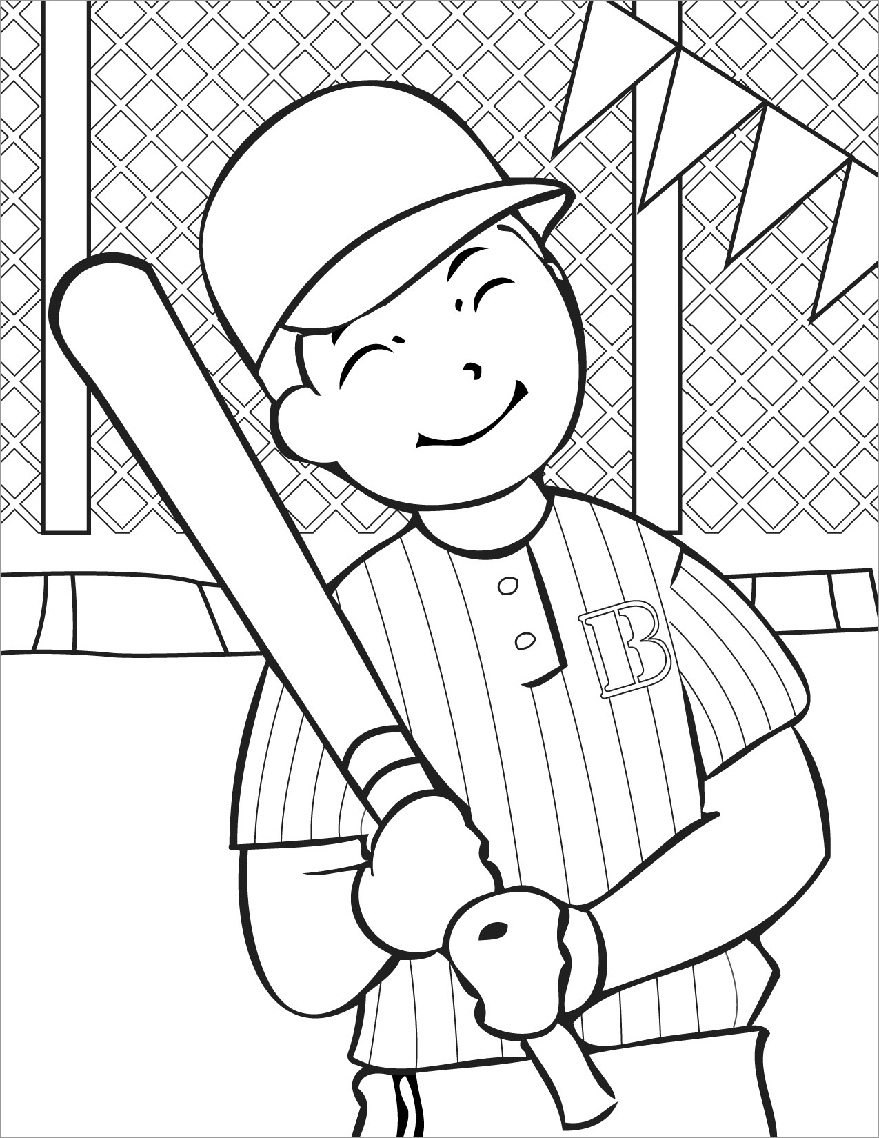 Cute Baseball Player Coloring Page