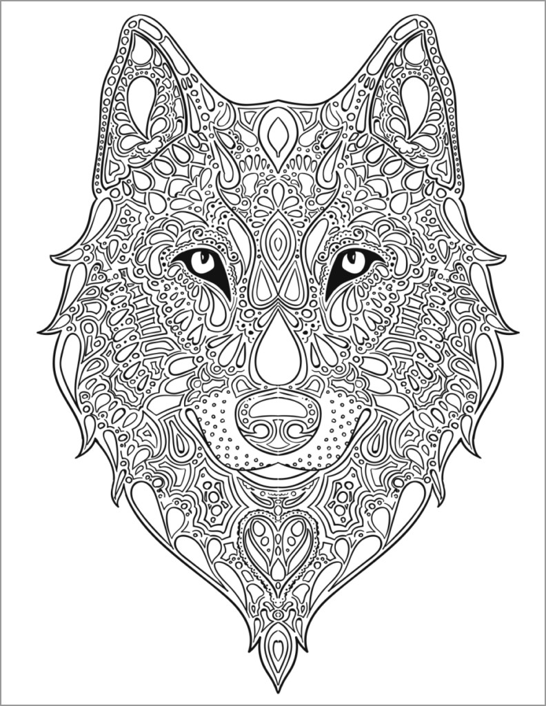 Cute Mandala Wolf Head Coloring Page