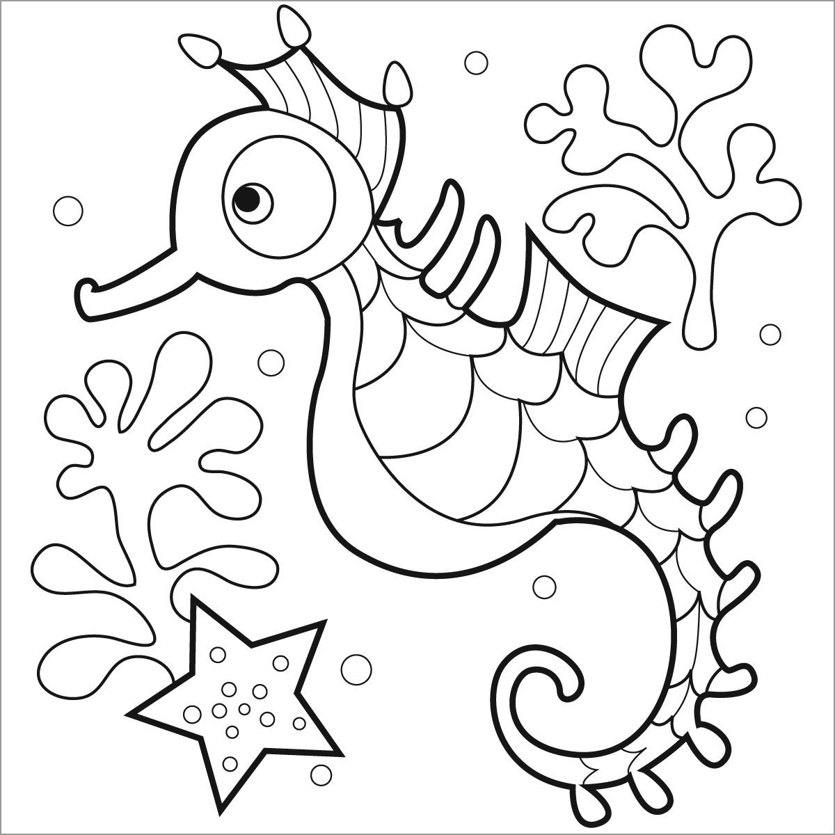 Cute Seahorse Coloring Page for Kindergarten