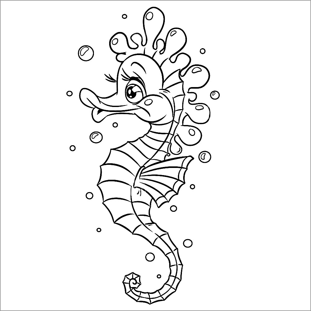 Cute Seahorse Coloring Pages for Preschoolers