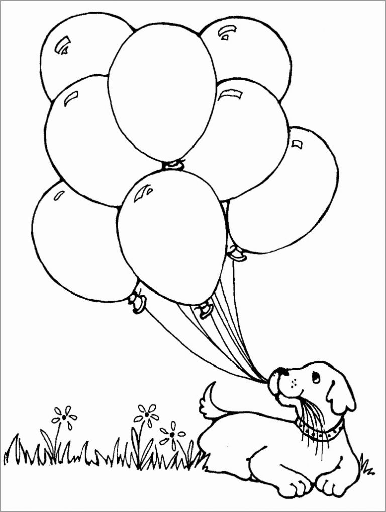 Dog with Balloon Coloring Page - ColoringBay