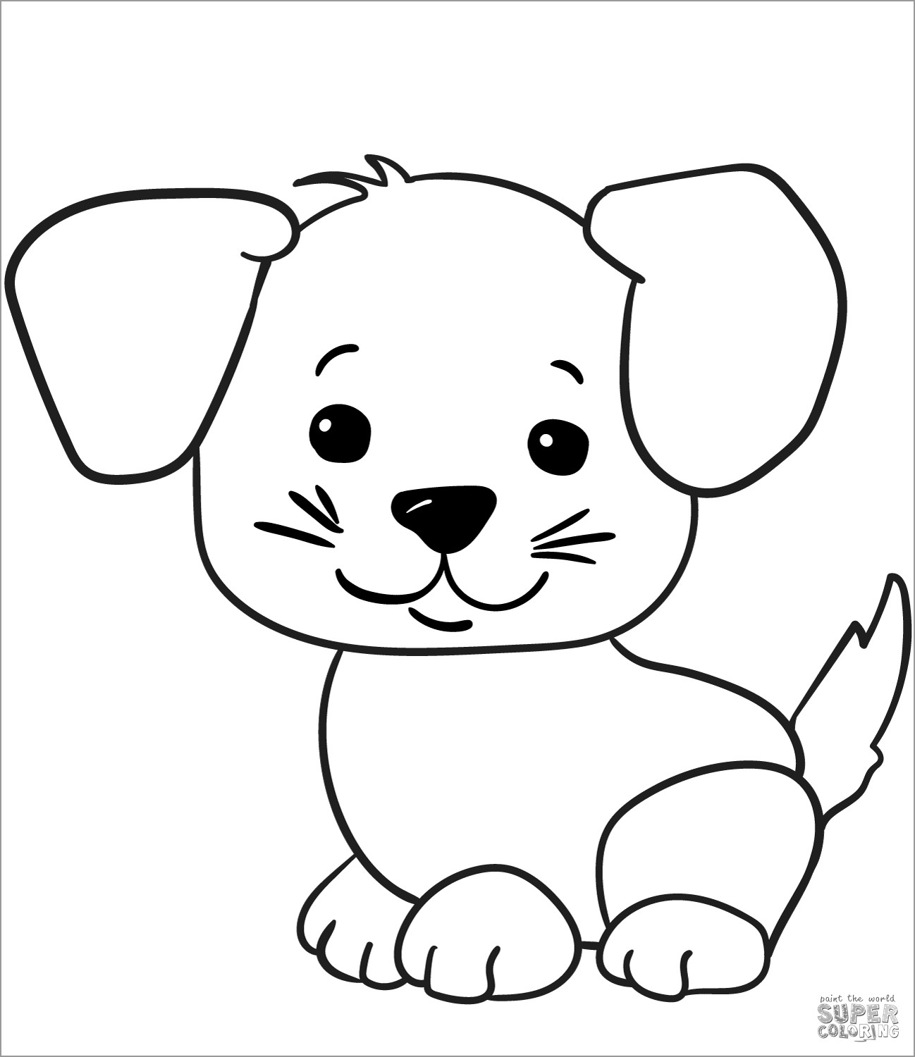 Easy Cute Cartoon Puppy Coloring Page