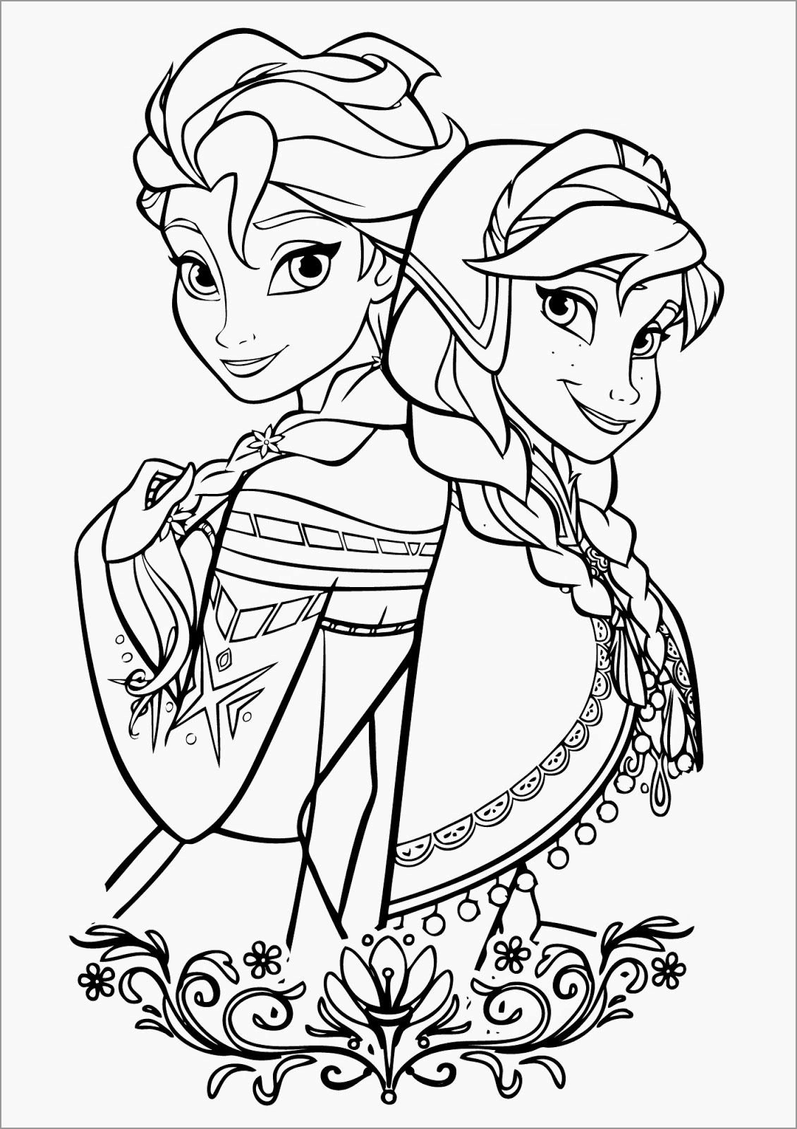 Elsa and Anna Frozen Coloring Page for Adult