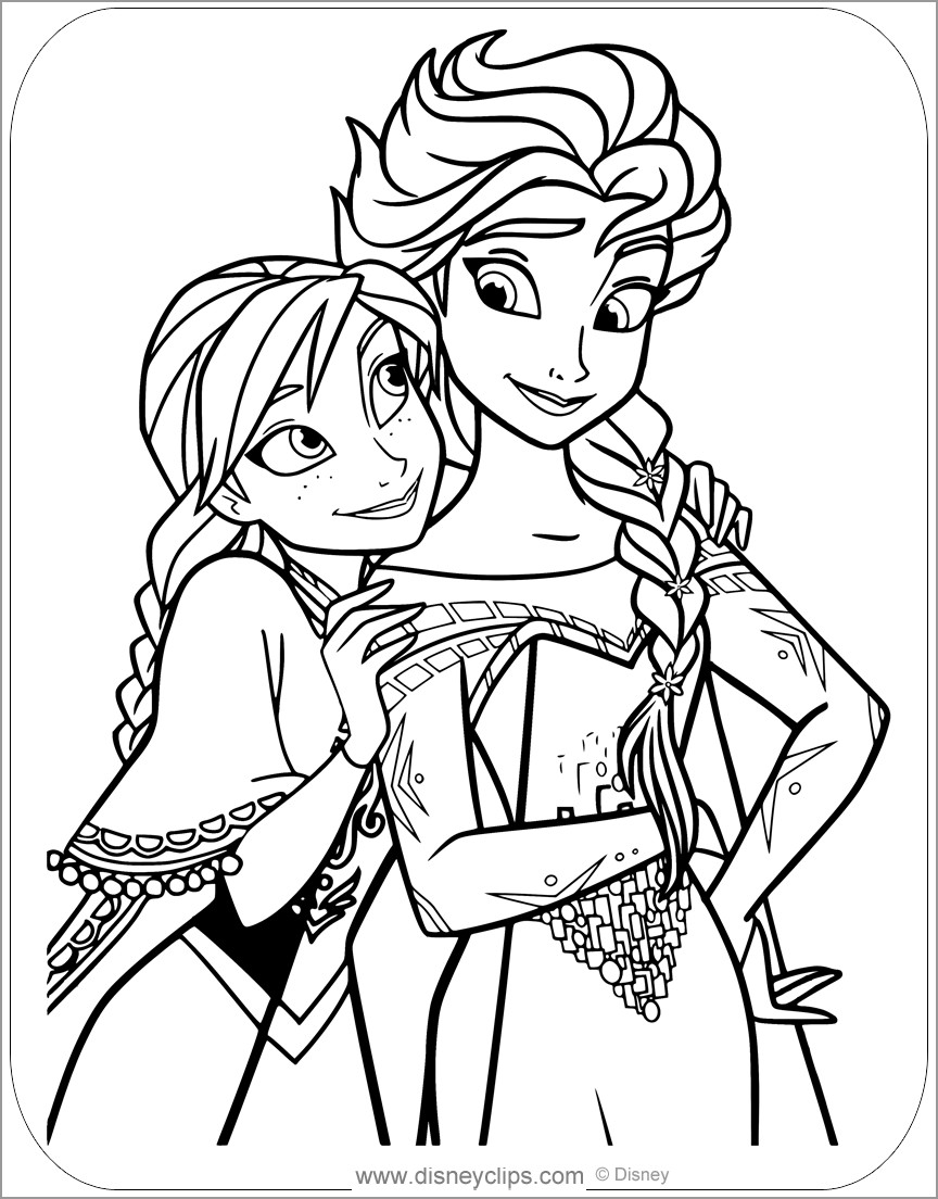 Elsa and Anna Frozen Coloring Page   ColoringBay