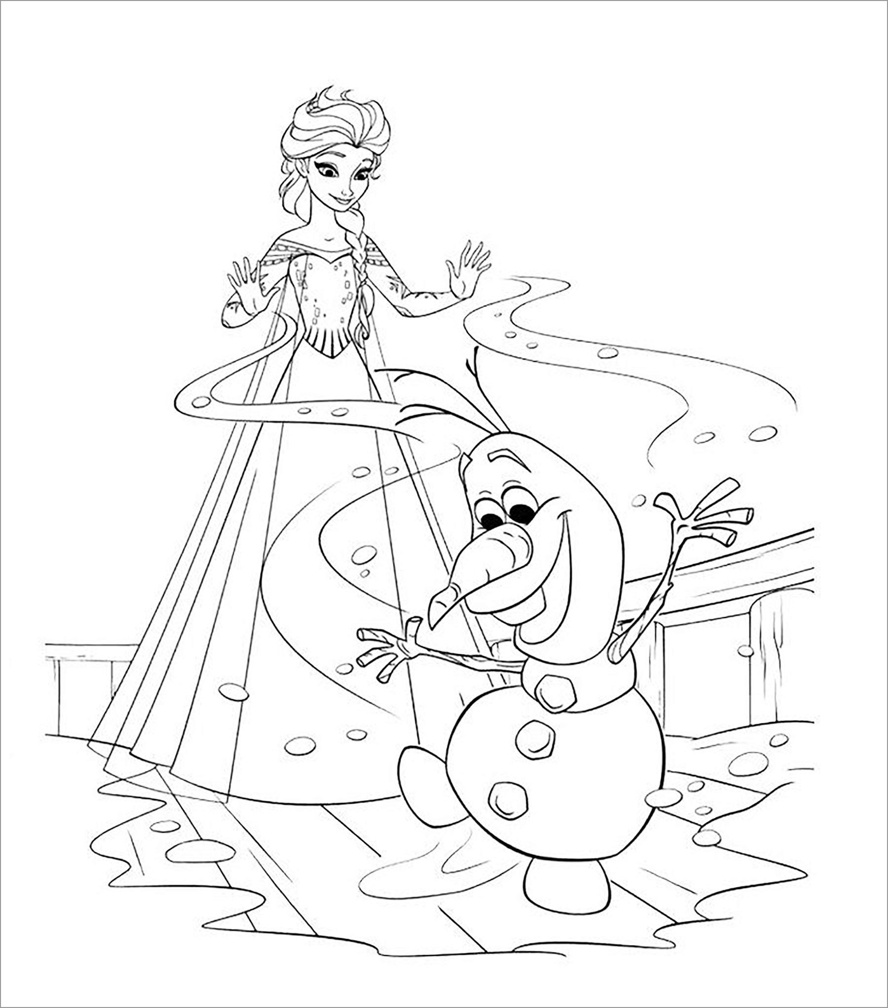 Elsa and Olaf Frozen Coloring Page