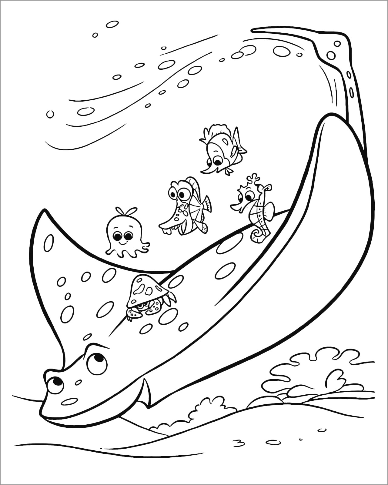Finding Dory Mr Ray with Students Coloring Page
