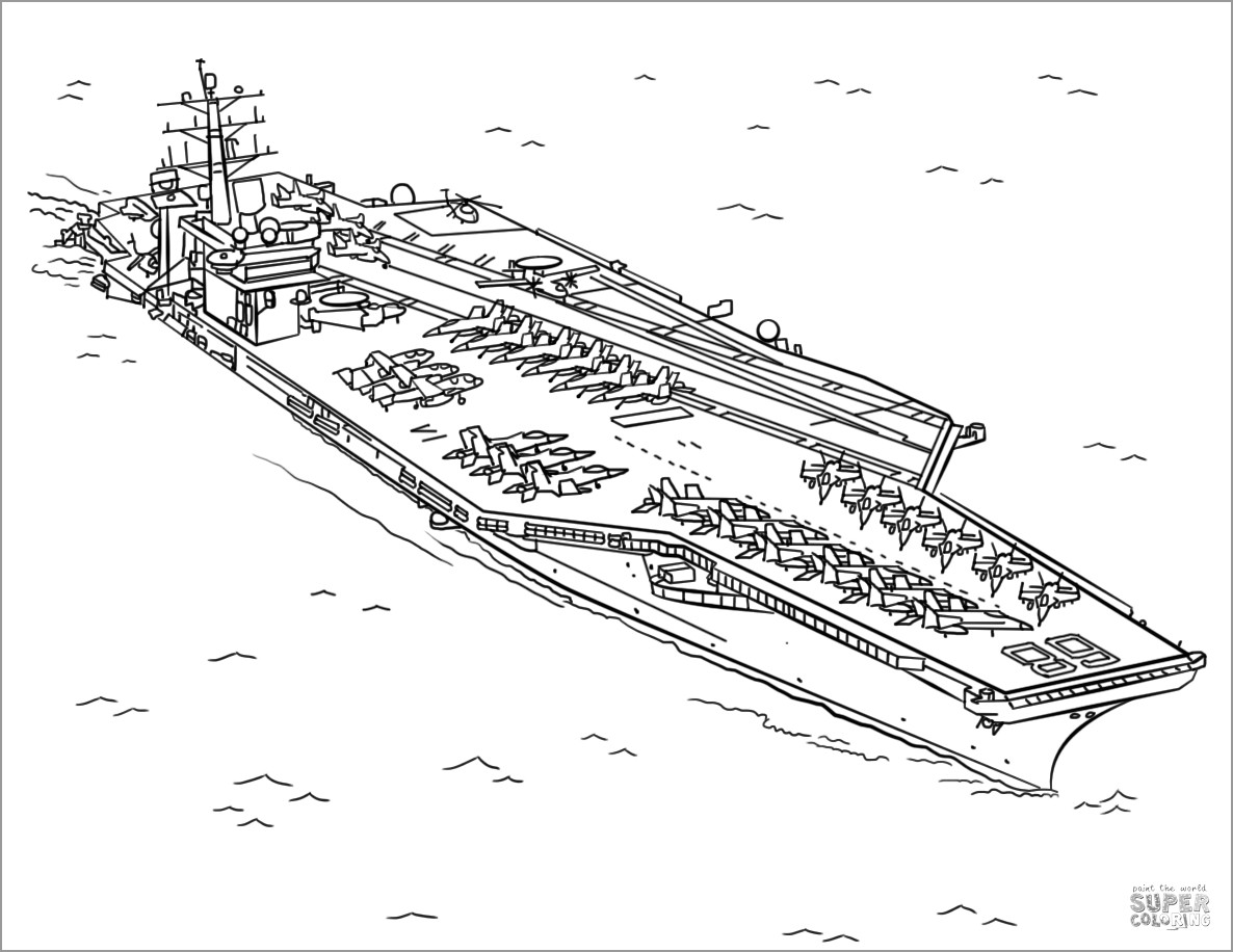 world war ship with airplane coloring page