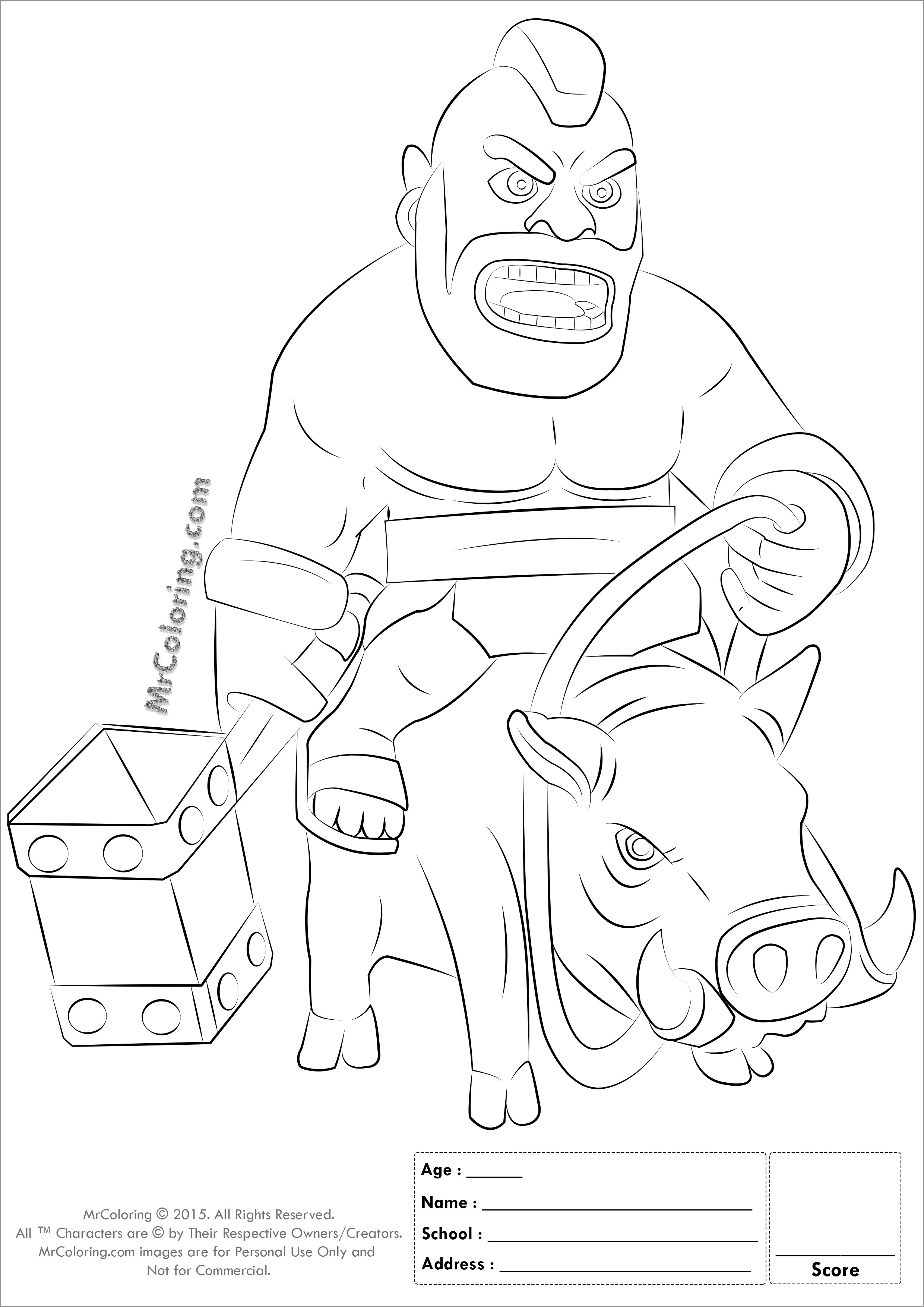 Free Printable Clash Of Clans Hog Rider Coloring Page