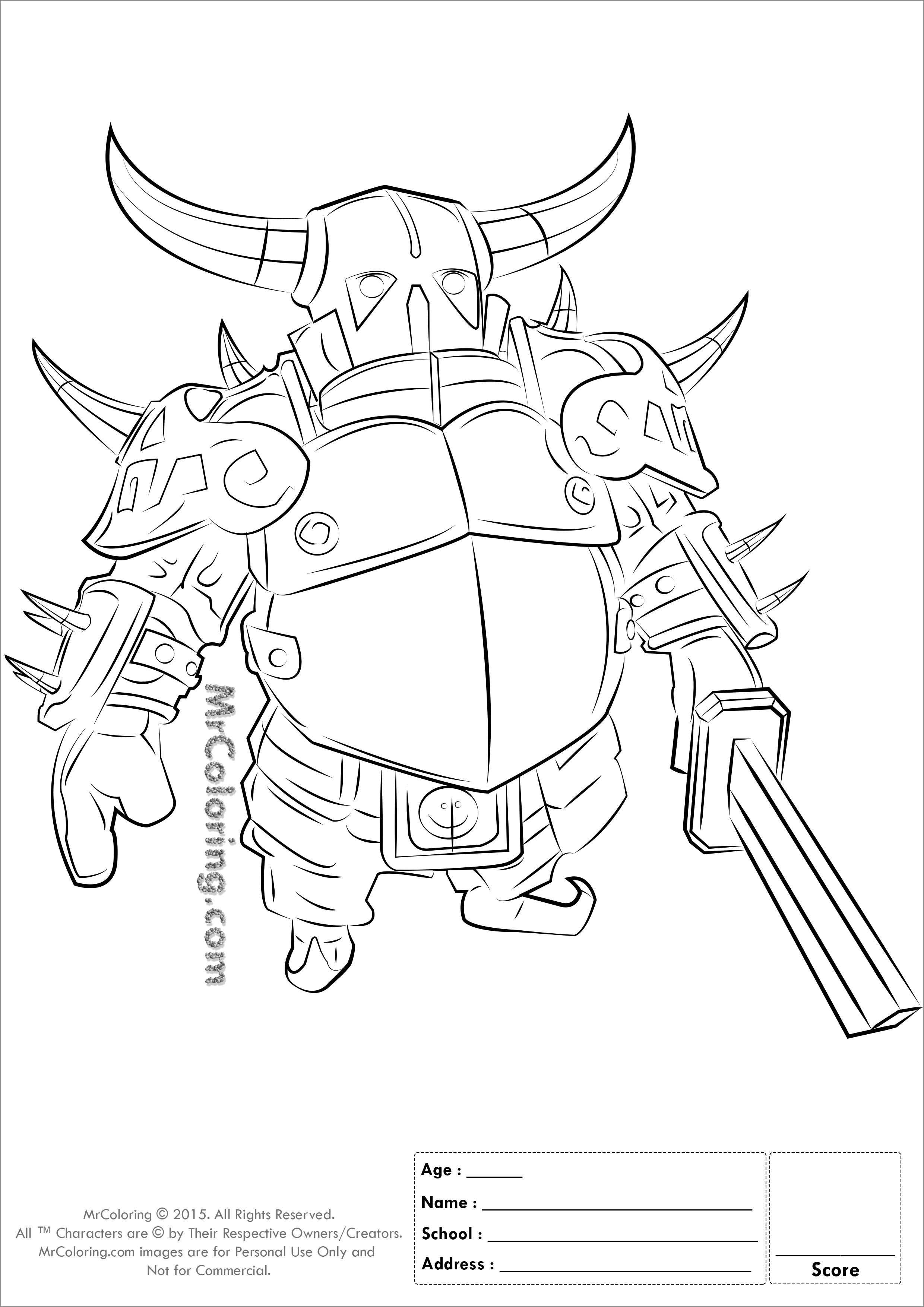 Free Printable Clash Of Clans Pekka Knight Coloring Page