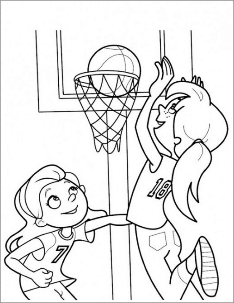 Girls Playing Basketball Coloring Page