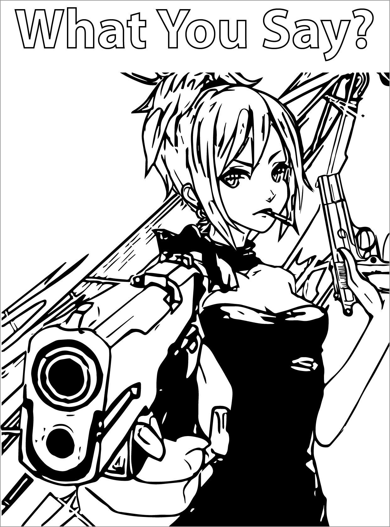 Guns Anime Girl Coloring Page Coloringbay