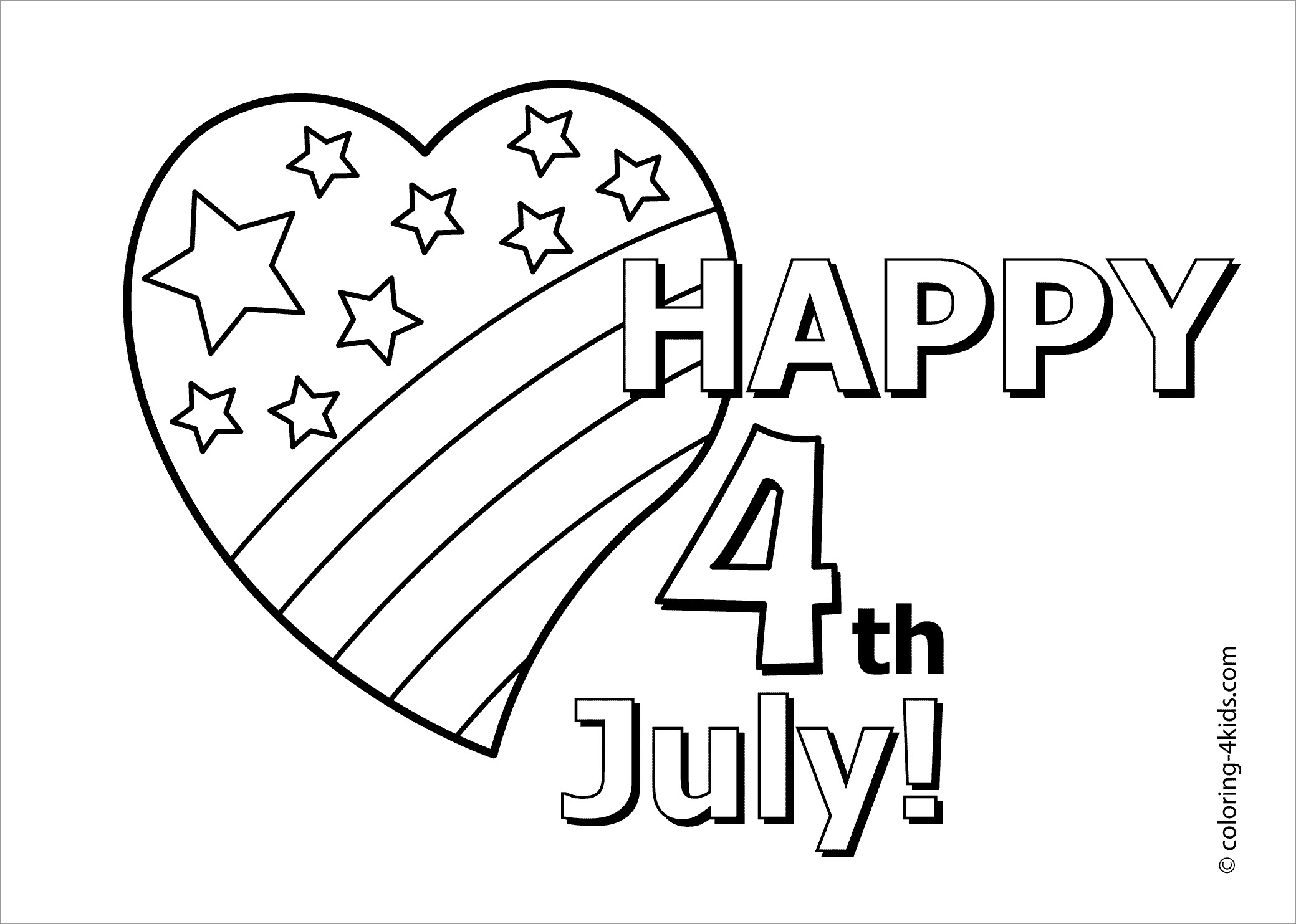 Happy 4th July Coloring Page for Kids