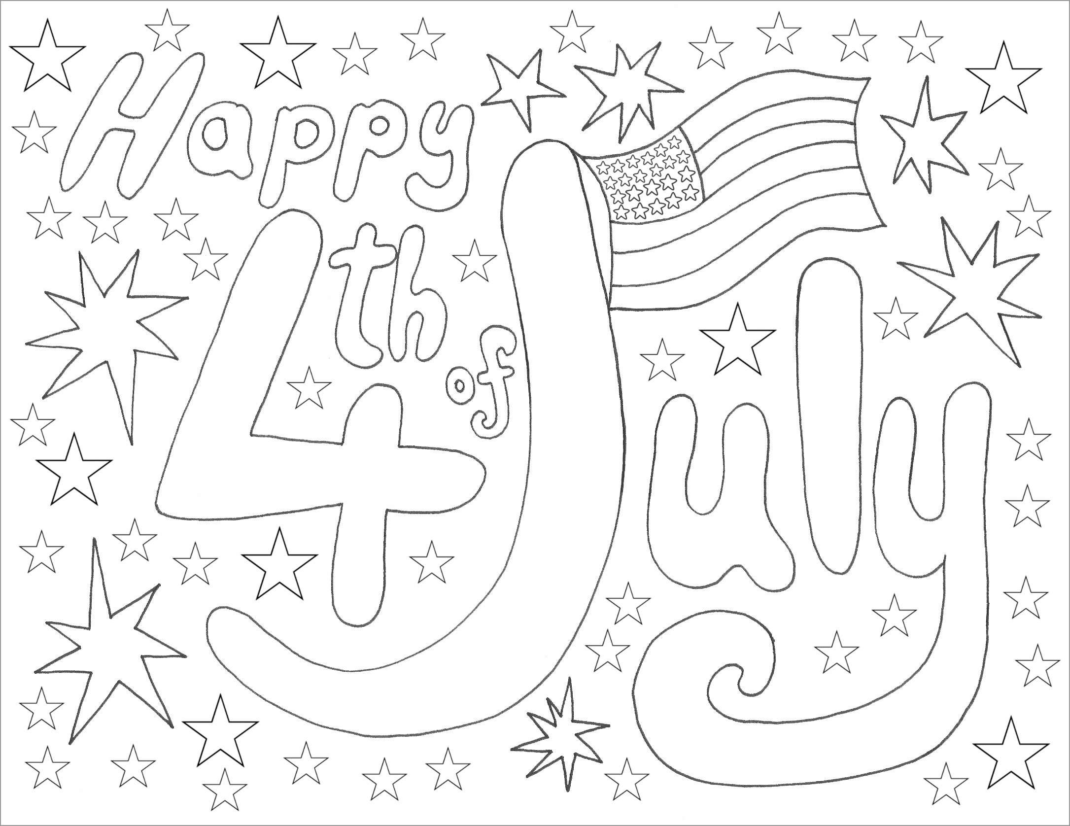 Happy 4th Of July Stars Coloring Page