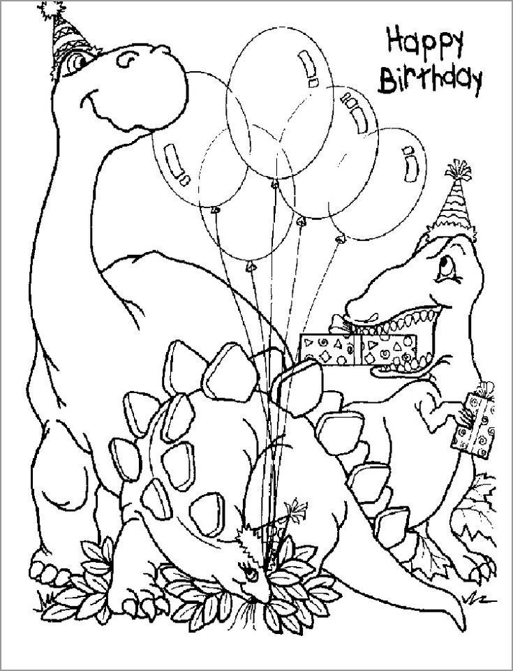 Happy Birthday Dinosaurs Coloring Page