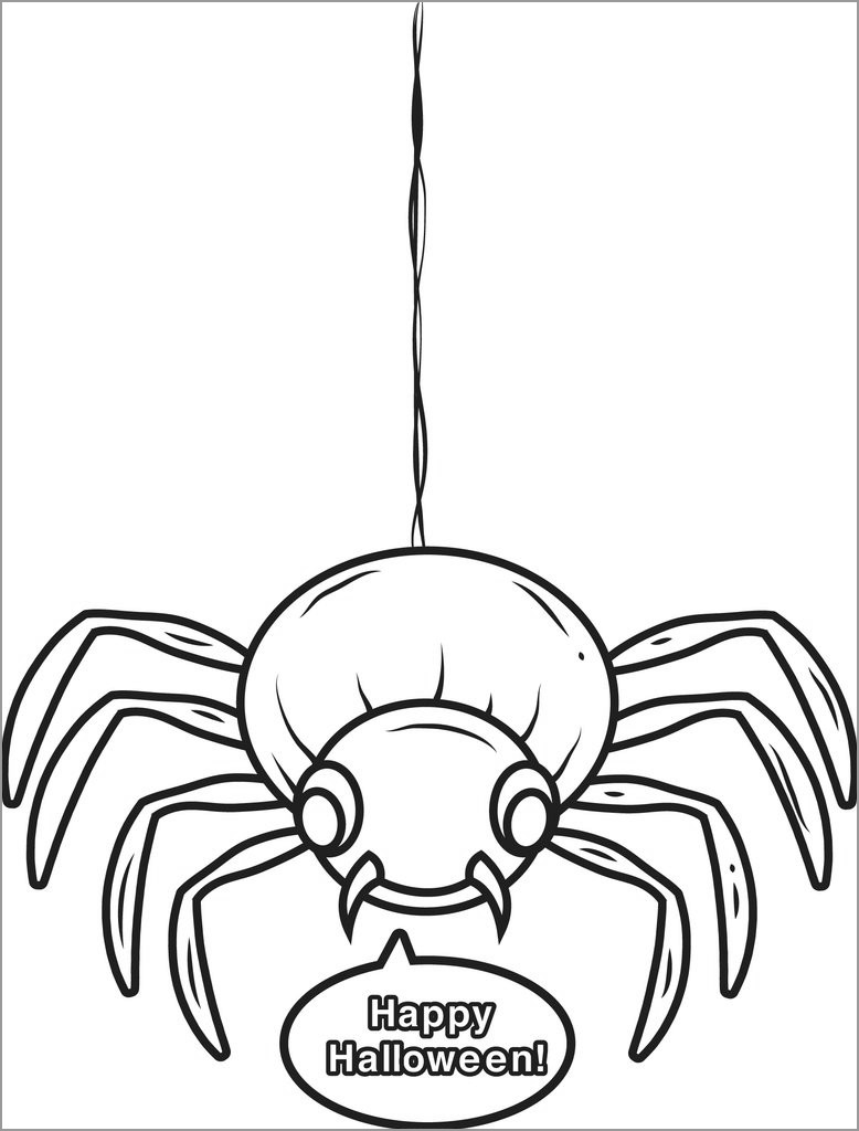 Happy Halloween Spider Coloring Page for Kids