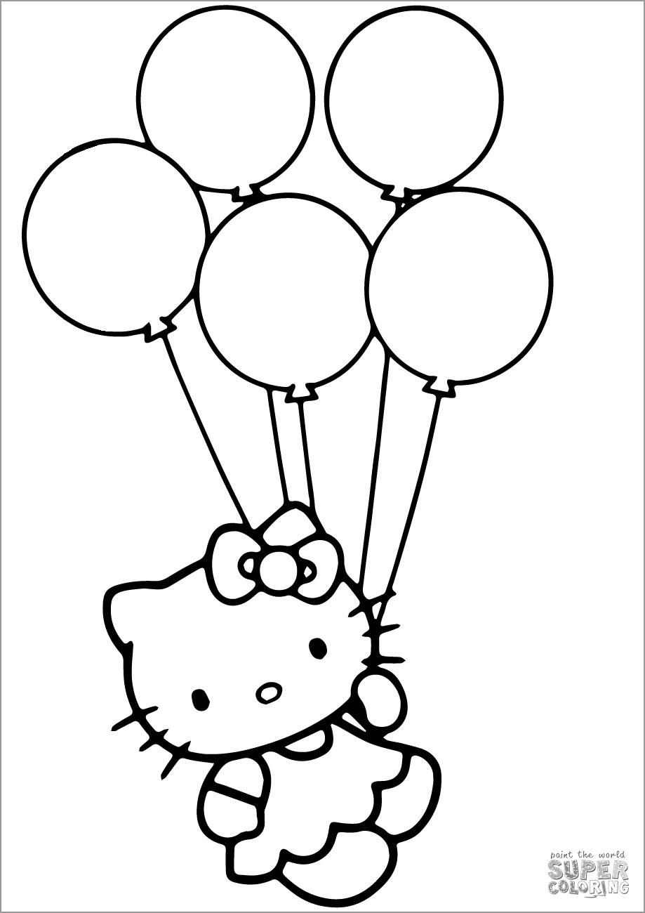 Hello Kitty with Balloons Coloring Page