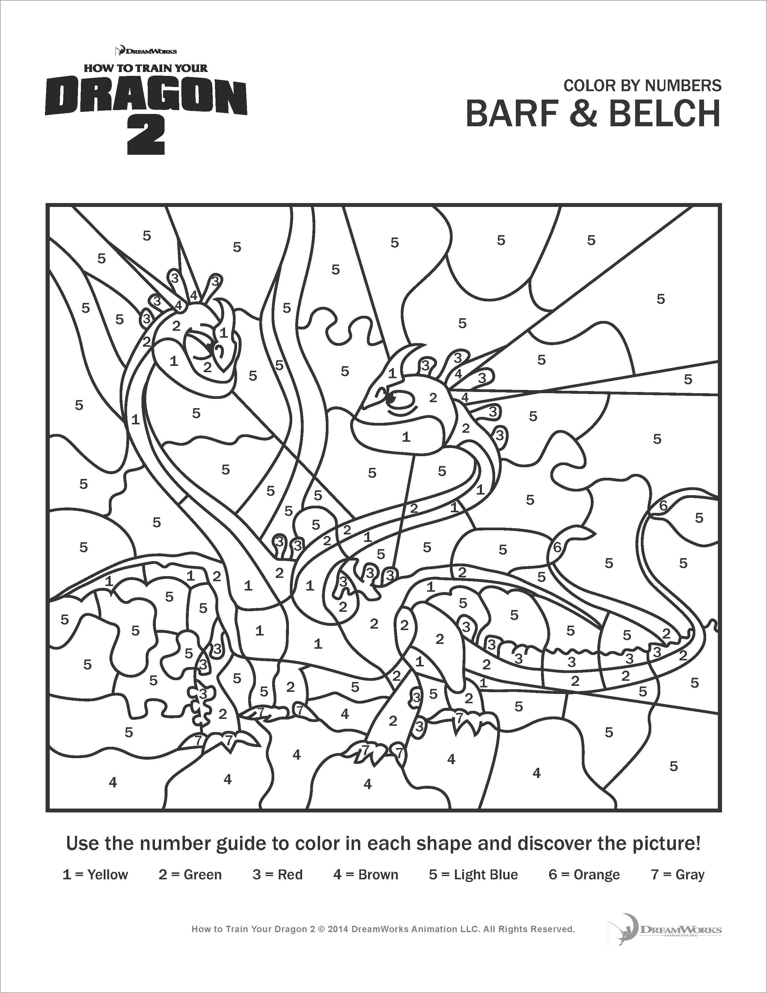 How to Train Your Dragon Barf and Belch Color by Number Coloring Page