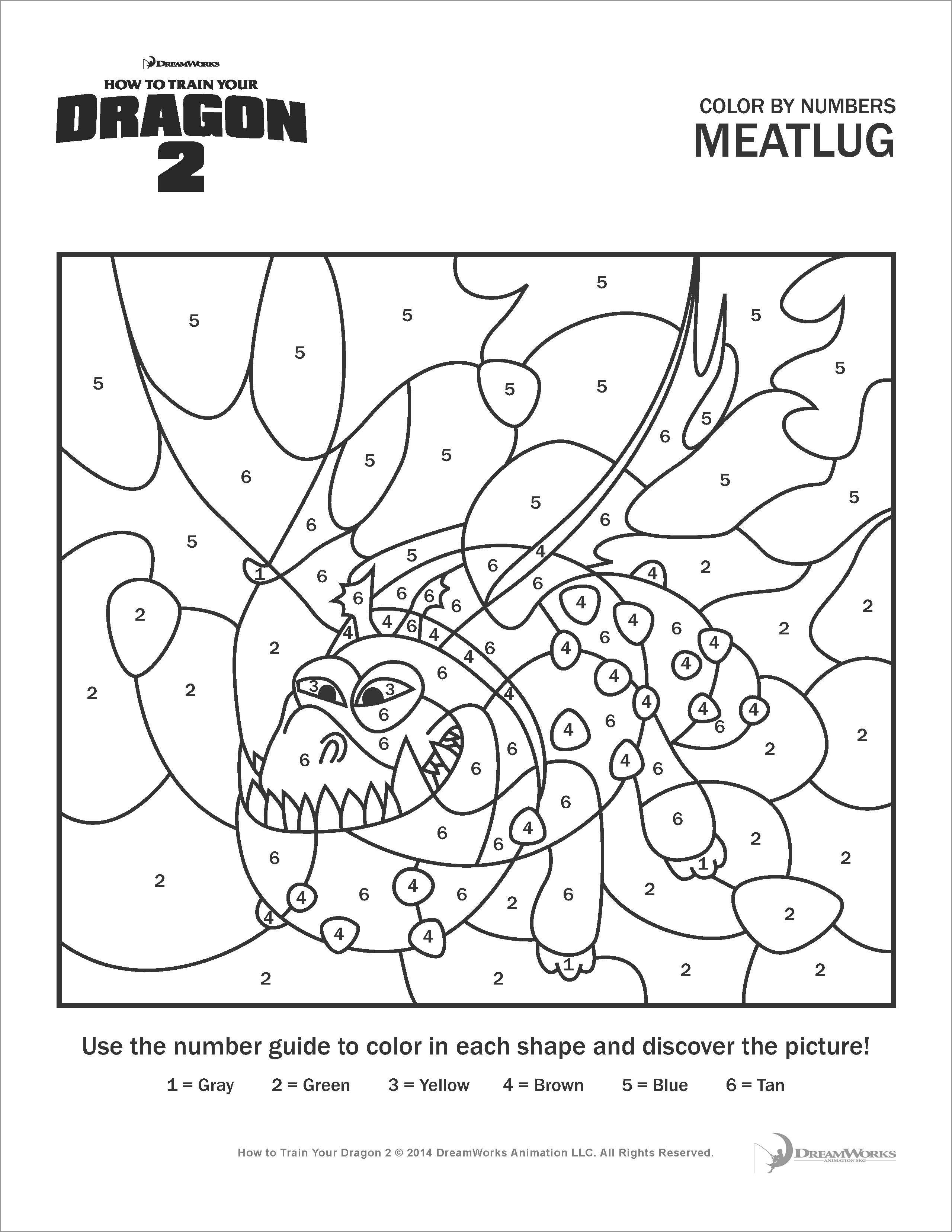 How to Train Your Dragon Meatlug Color by Number Coloring Page ...