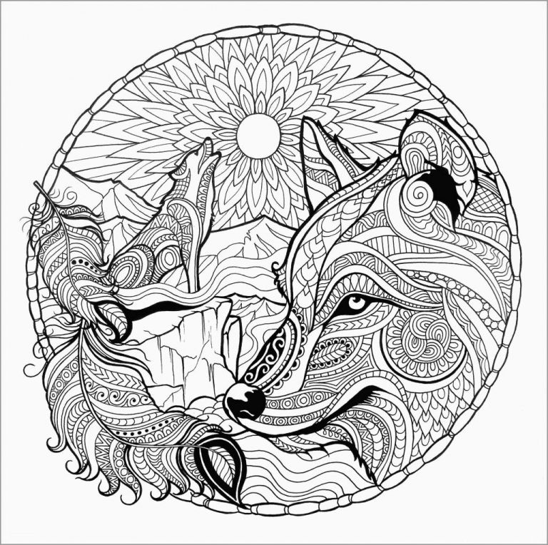 Howling Wolf at Moon Mandala Coloring Page for Adult - ColoringBay