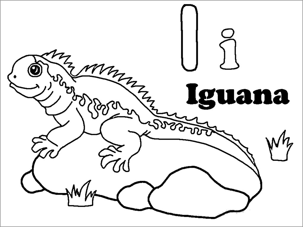 I for Iguana Coloring Page