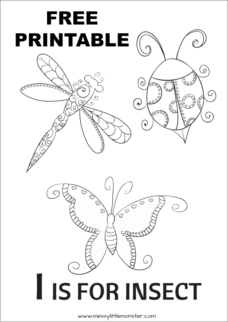 I is for Insect Colouring Page to Print