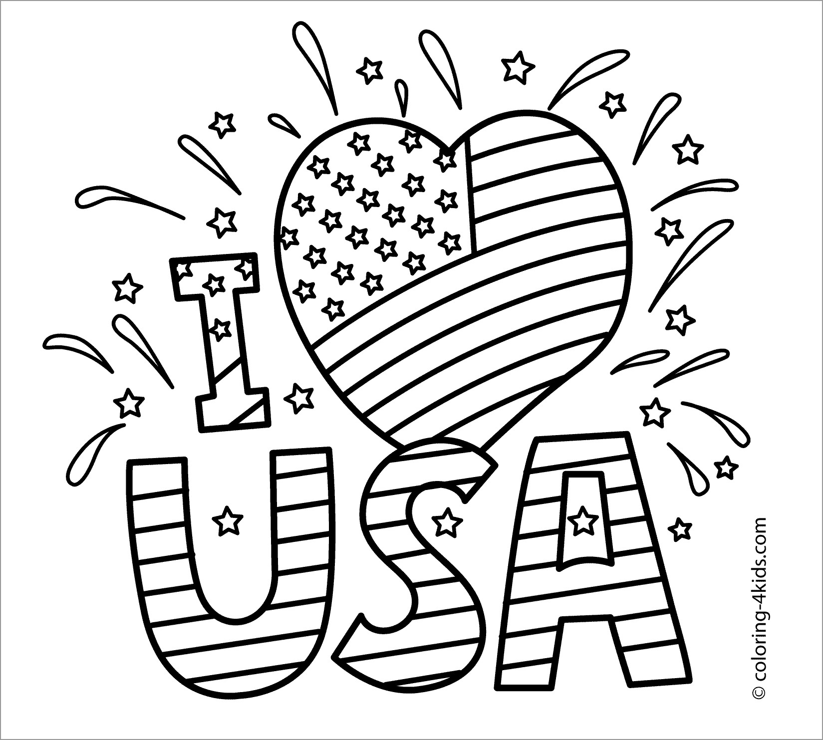 I Love Usa Independence Day Coloring Page