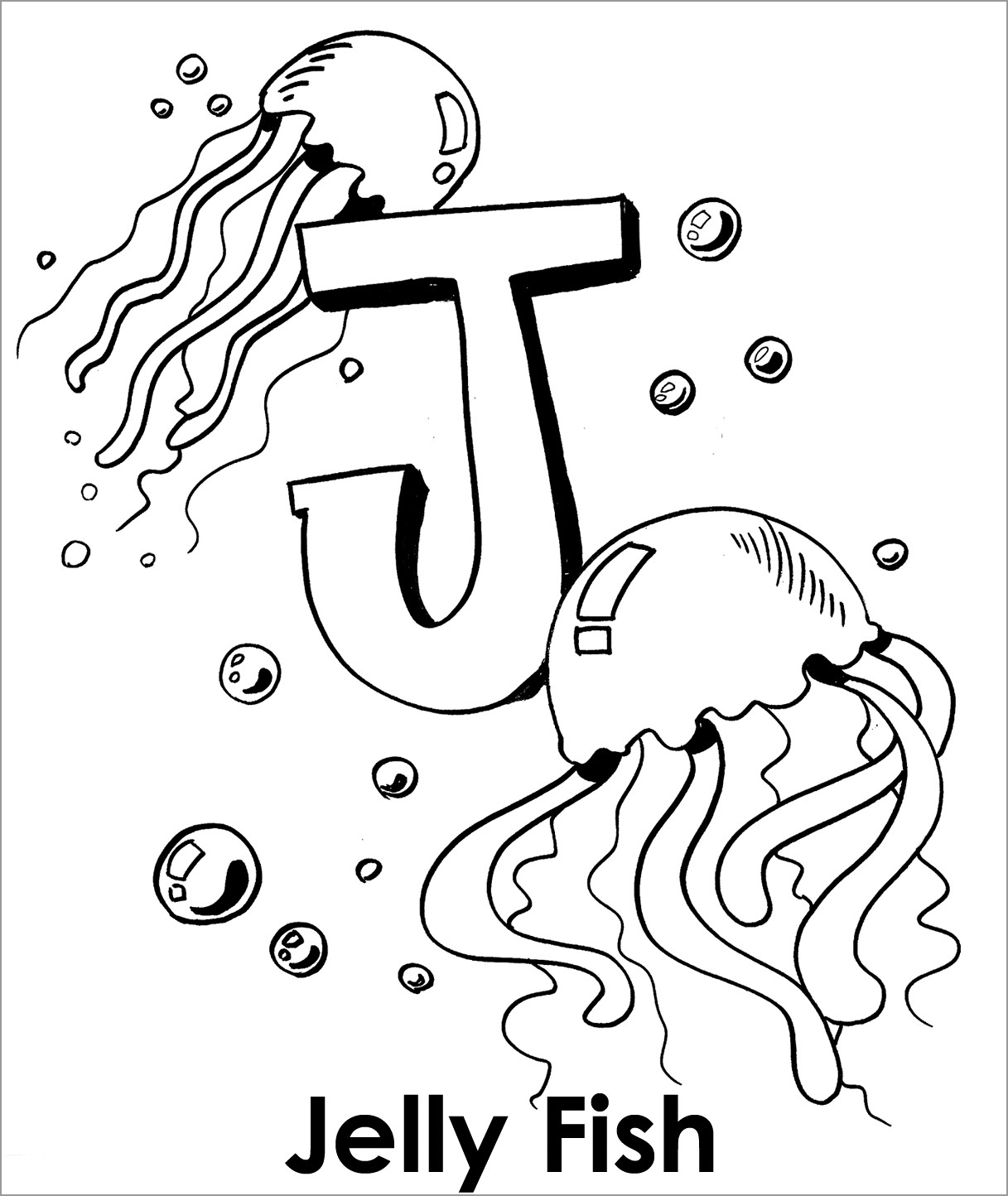 J for Jellyfish Coloring Page