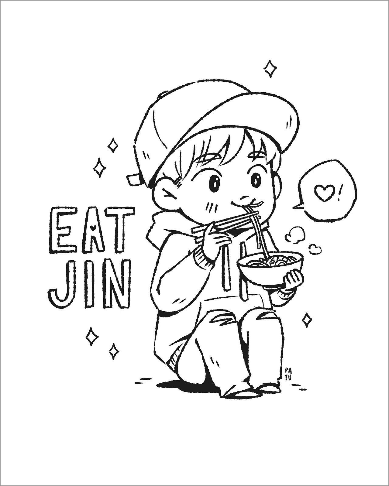 Jin Eating Bts Coloring Page