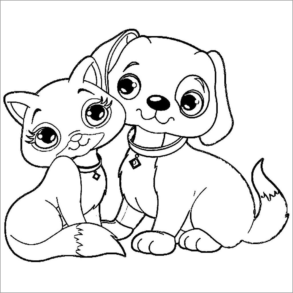 Kitten and Puppy Coloring Page