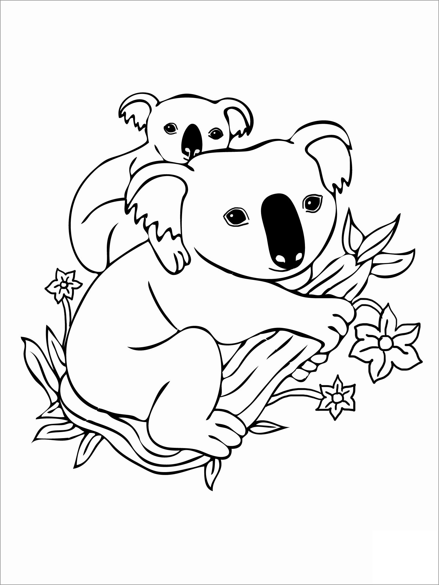 Koala Moms and Baby Coloring Page