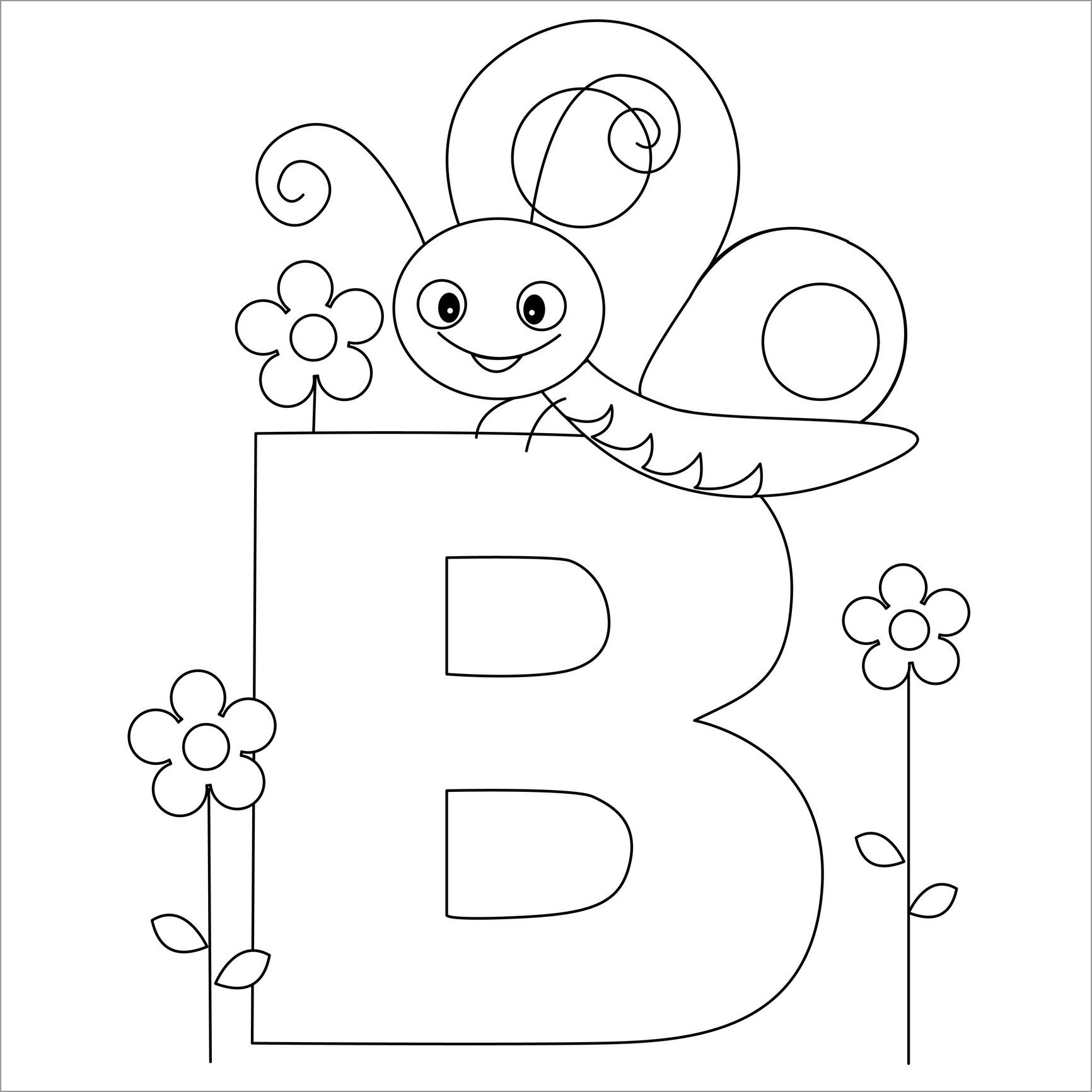 Letter B for butterfly Coloring Page