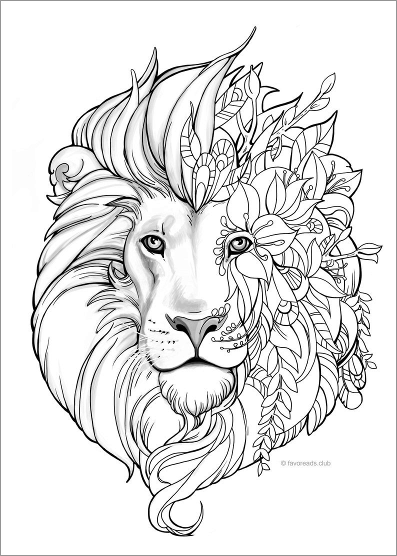Lion Head Coloring Pages for Adults   ColoringBay