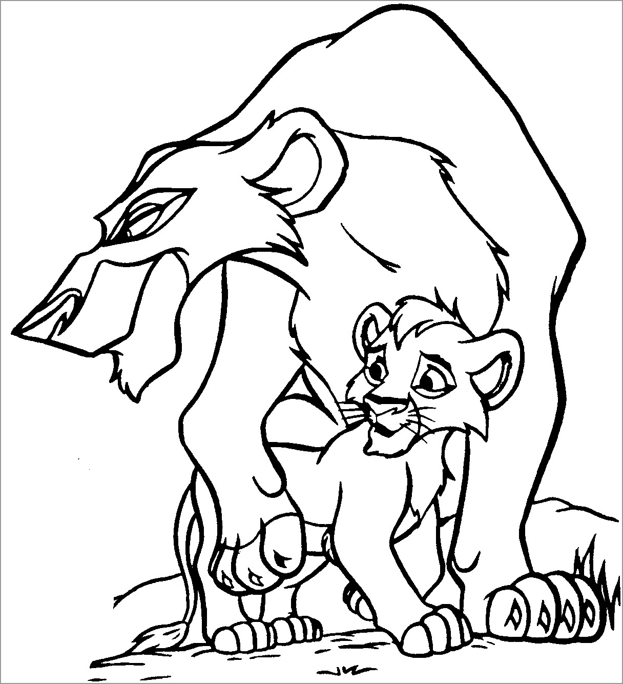 Lion Moms and Baby Coloring Page