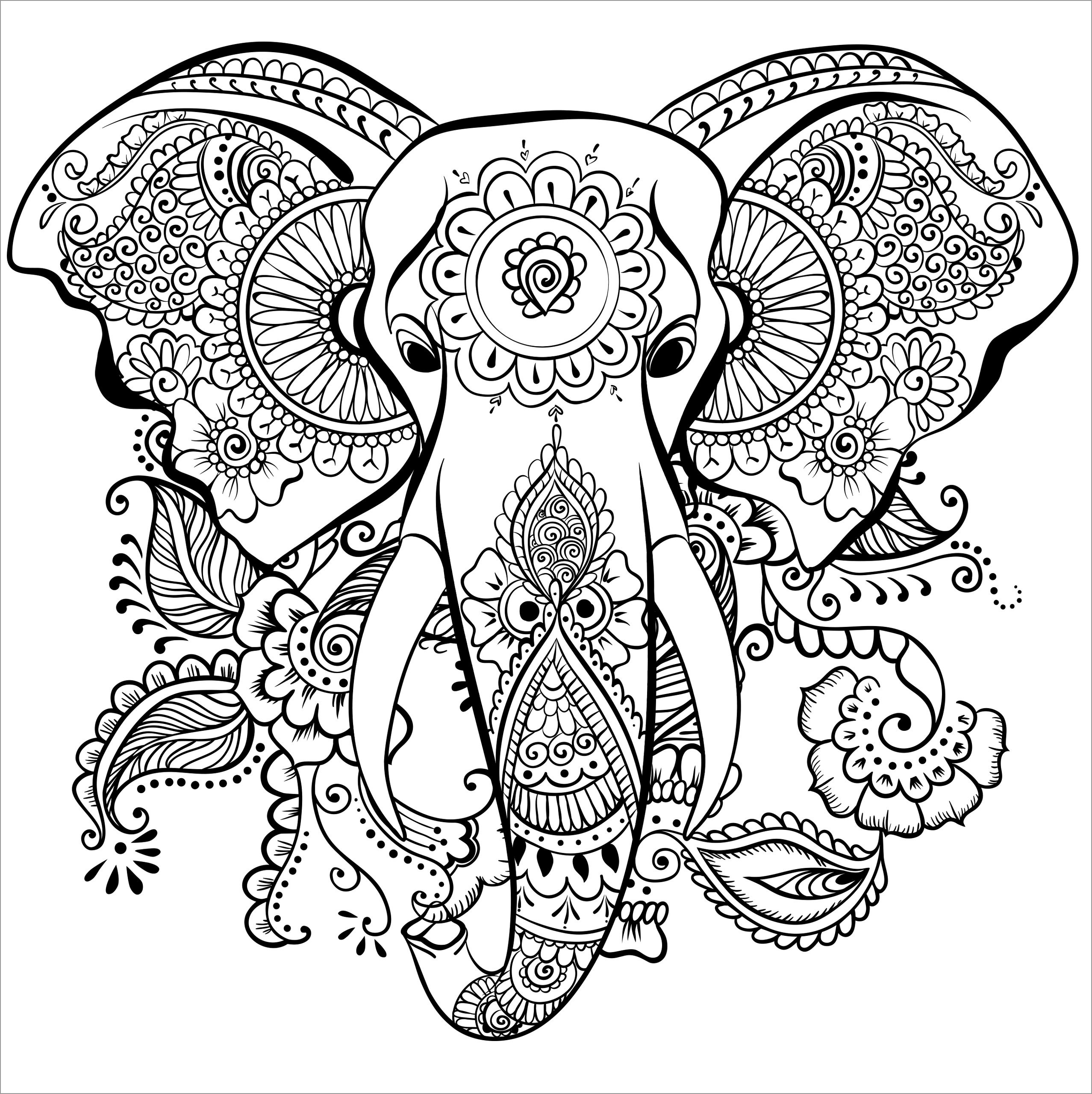 Mandala Abstract Coloring Pages Elephant