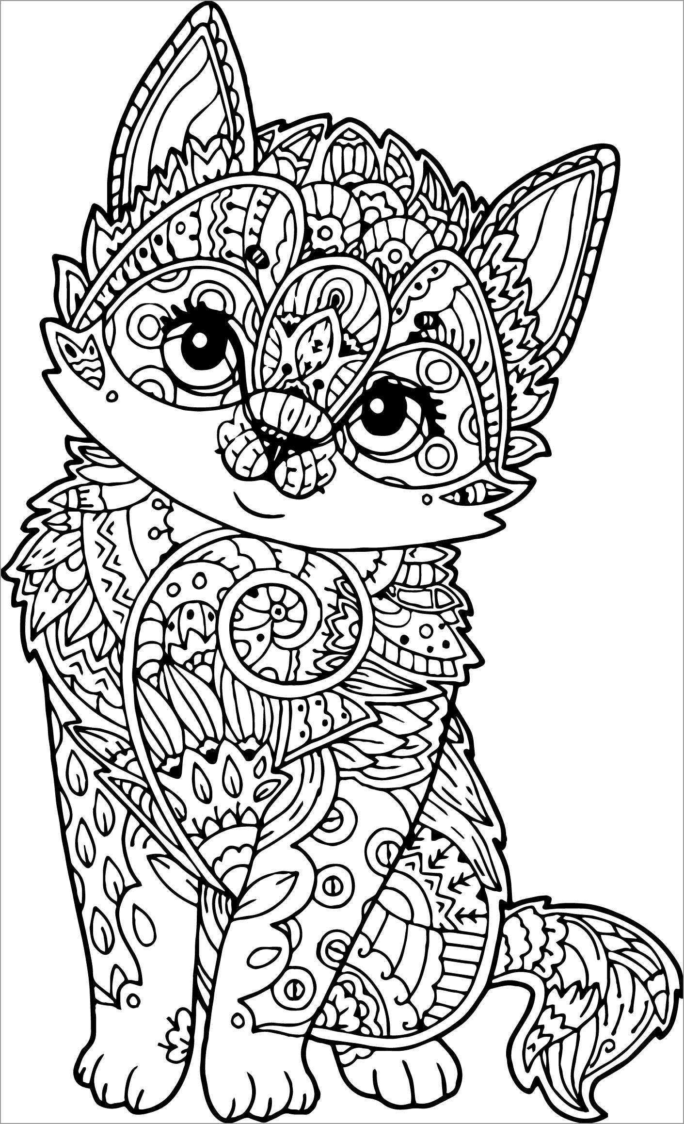 Mandala Kitten Coloring Page