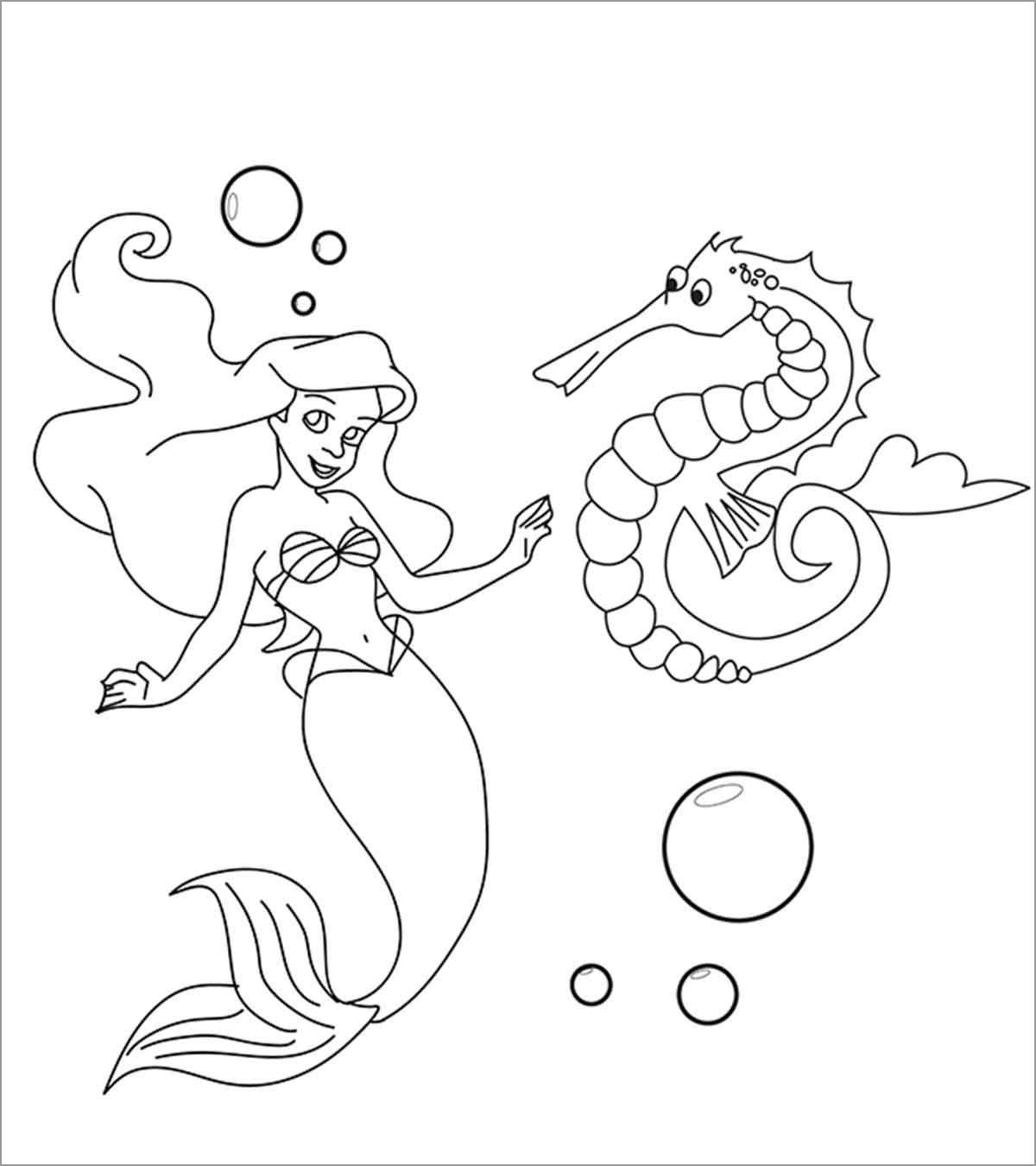 Mermaid and Seahorse Coloring Pages