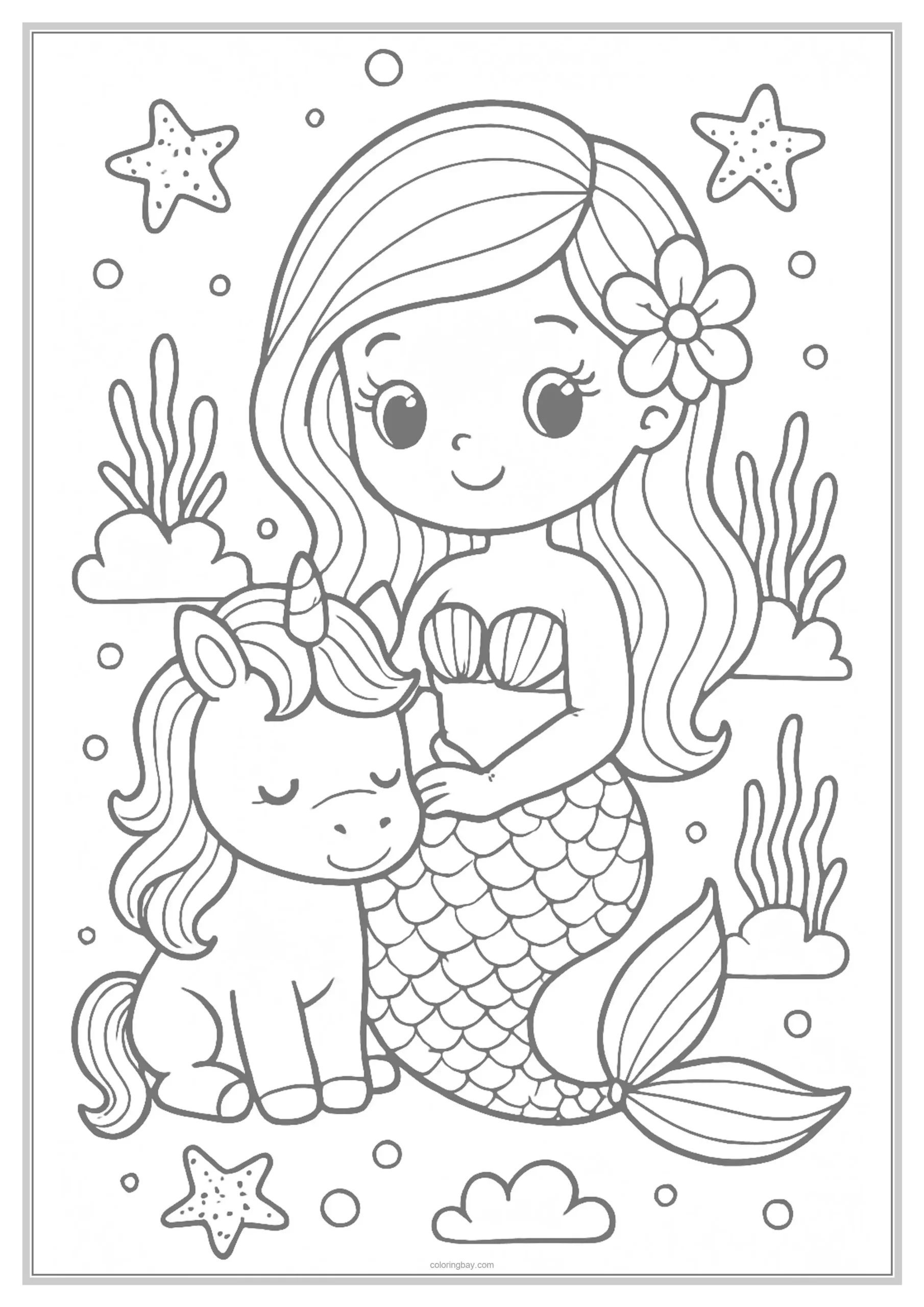 mermaid and unicorn coloring page mermaid and unicorn coloring page
