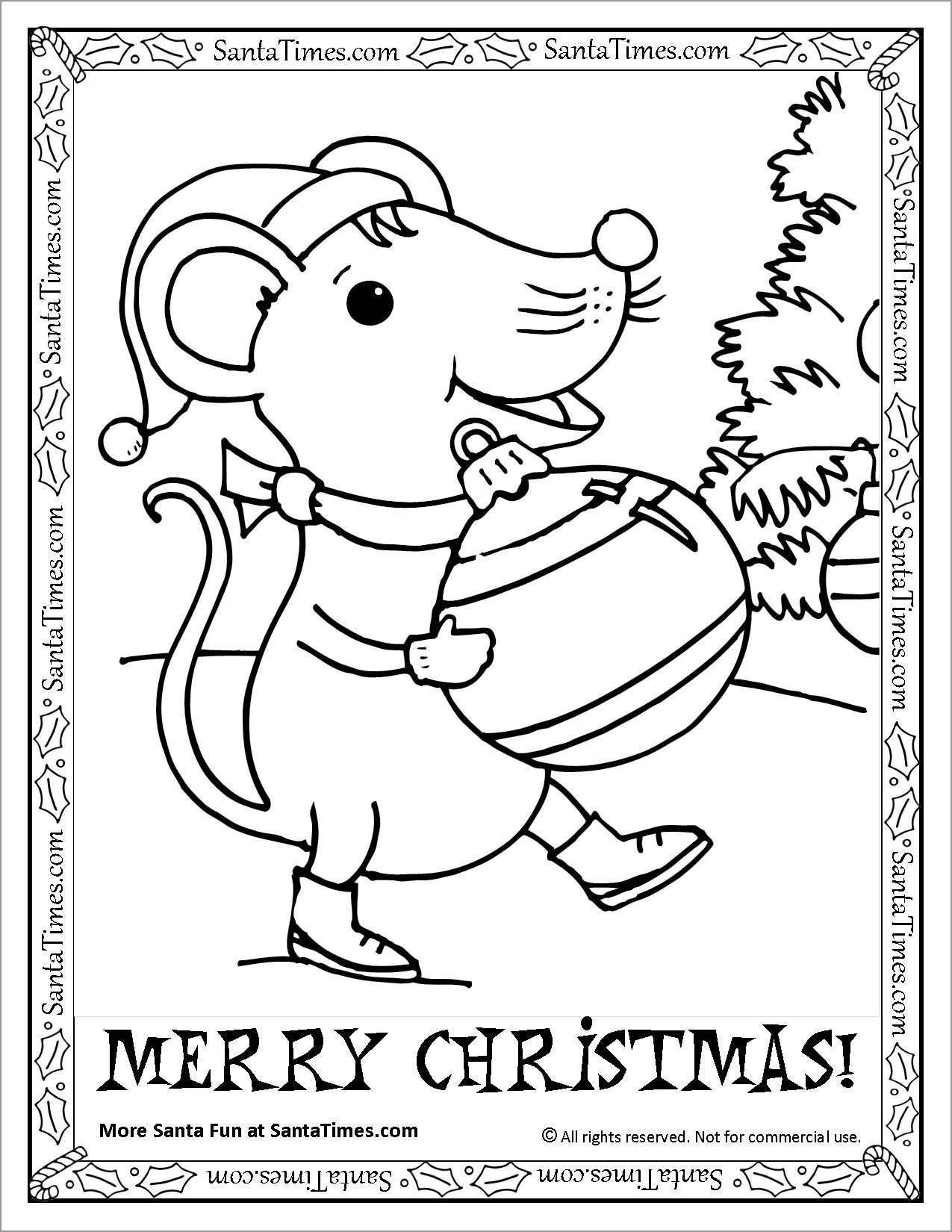 Merry Christmas Mouse Printable Coloring Page