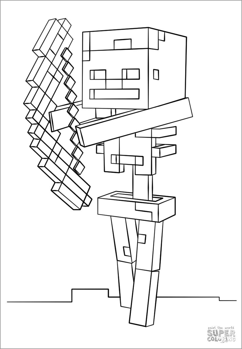 Minecraft Skeleton with Bow and Arrow Coloring Page