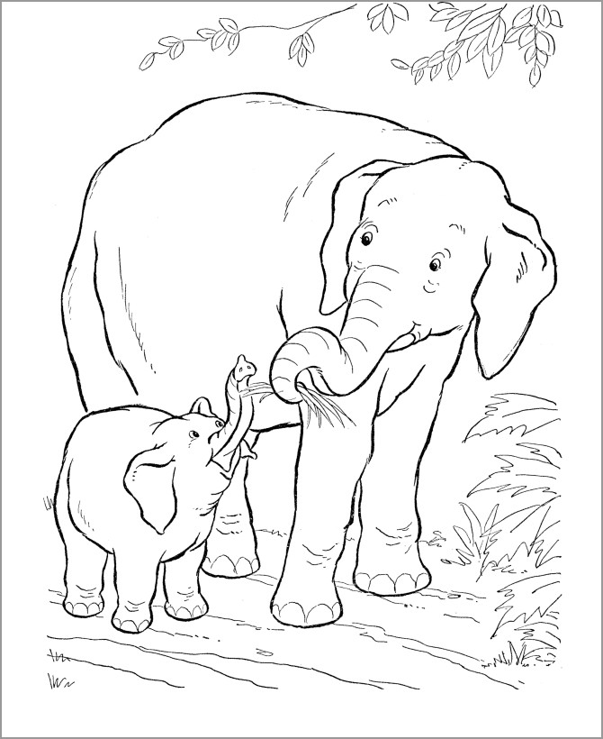 Mom and Baby Elephant African Animals Coloring Pages