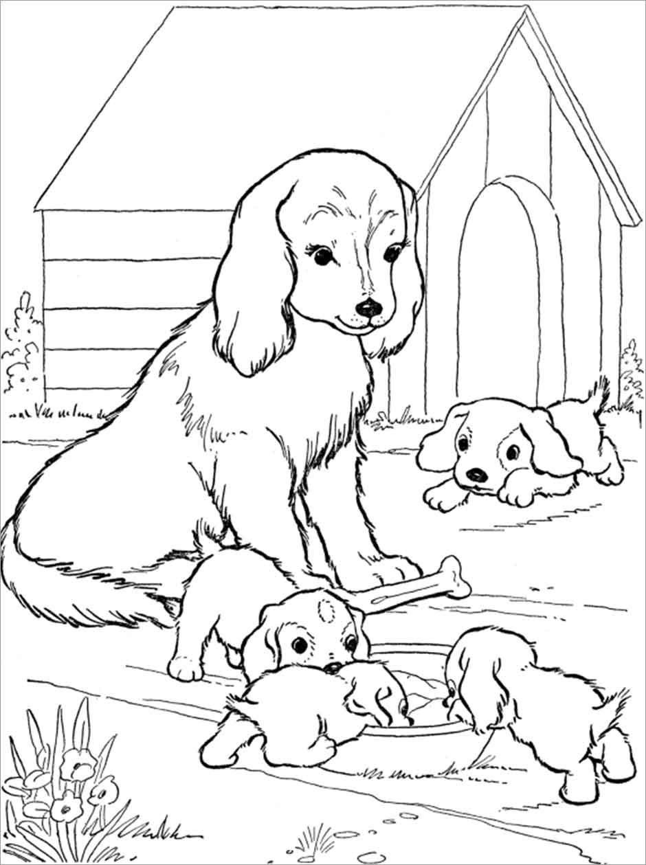 Moms and Baby Dog Coloring Page
