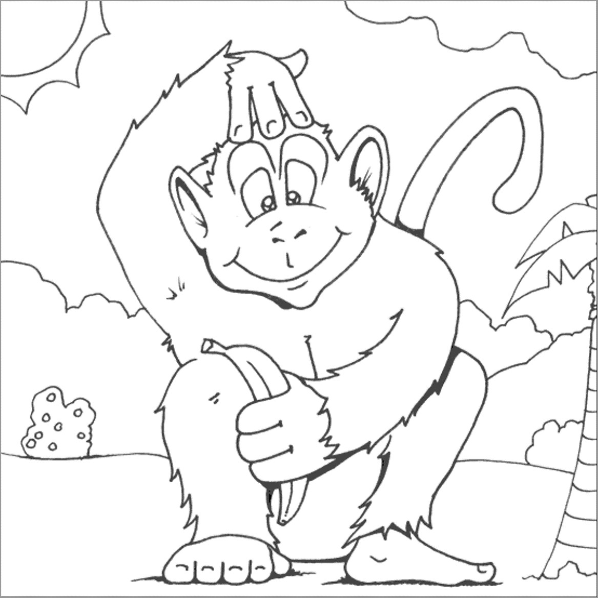 Monkey with Banana Coloring Page