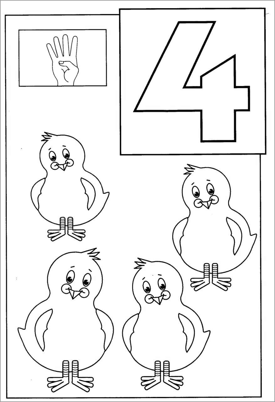 Number 4 Baby Ducks Coloring Page