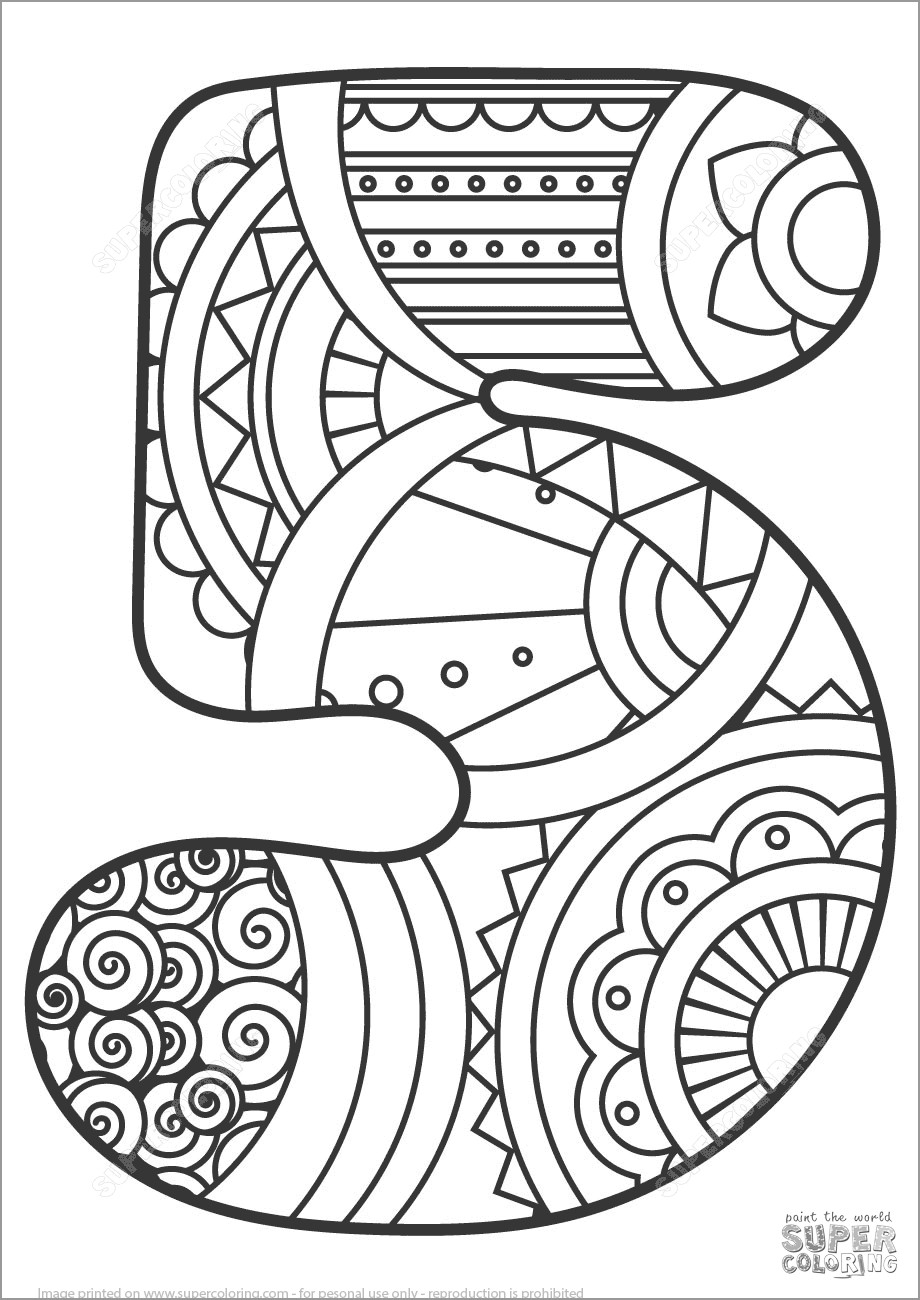 Number 5 Mandala Coloring Page