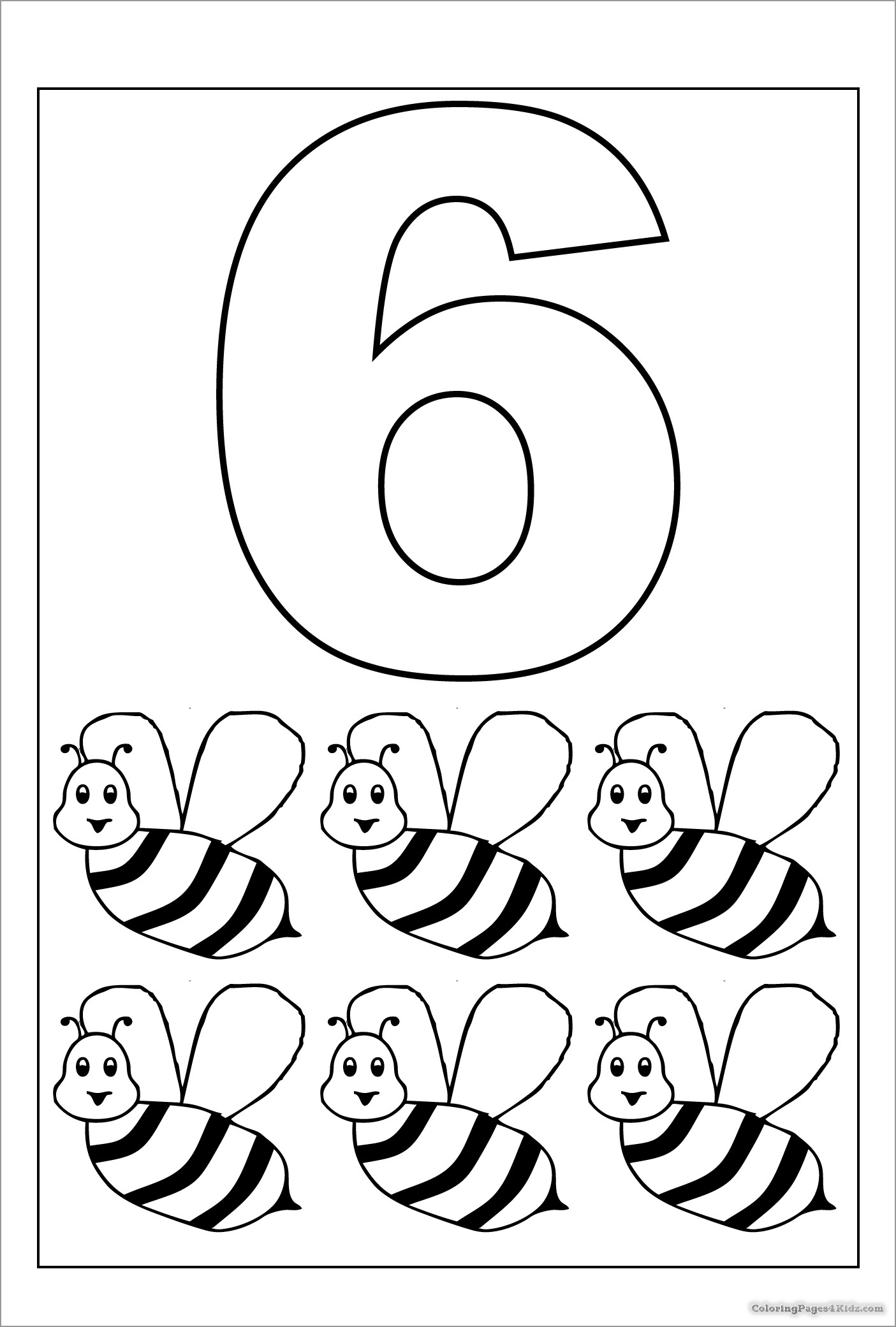 Number 6 Bees Coloring Pages