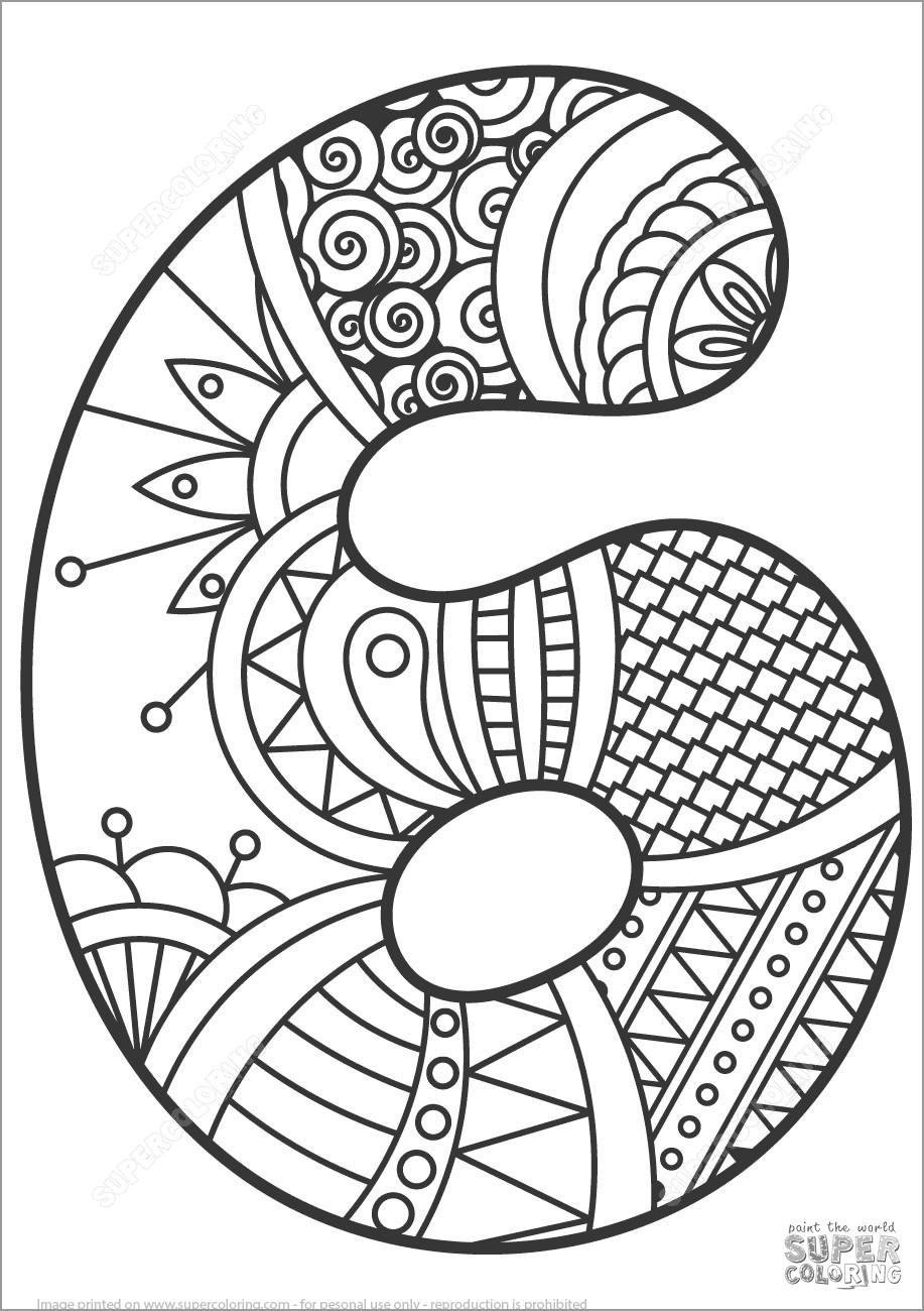 Number 6 Mandala Coloring Page