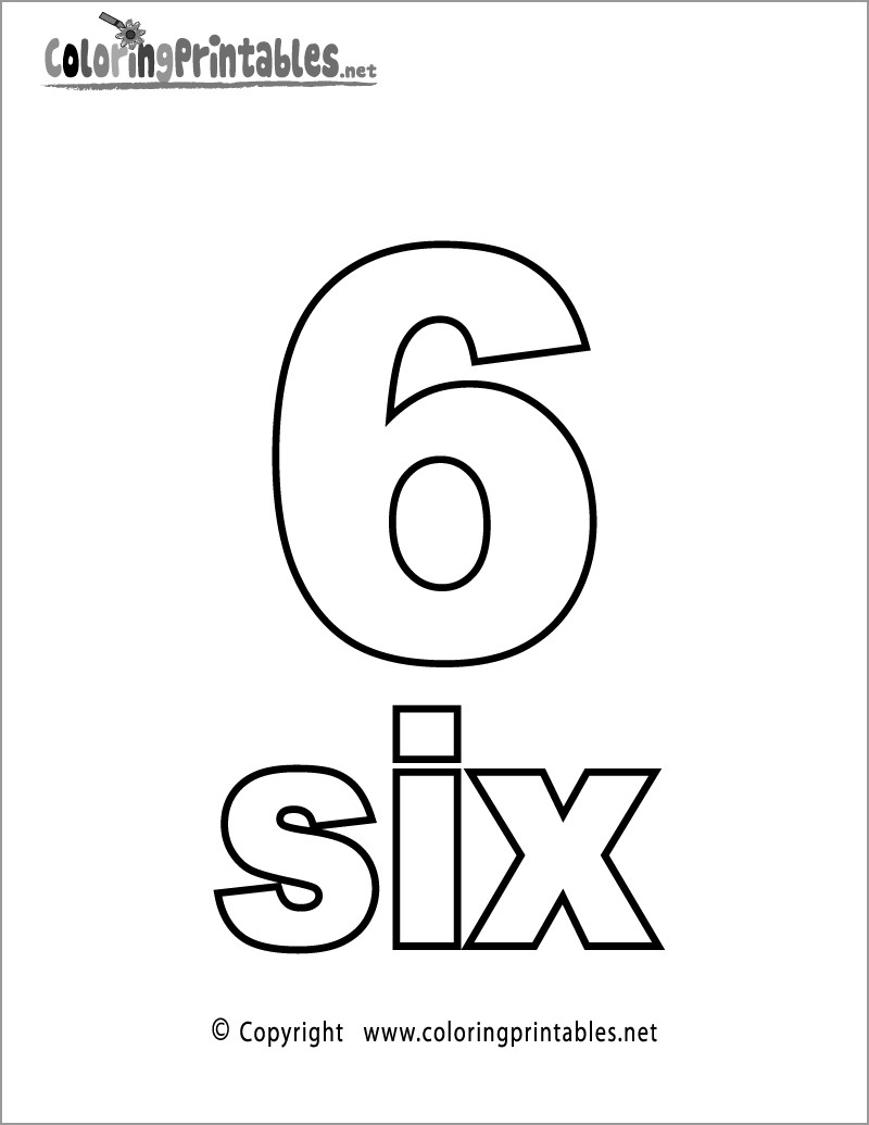 Number 6 Six Coloring Page
