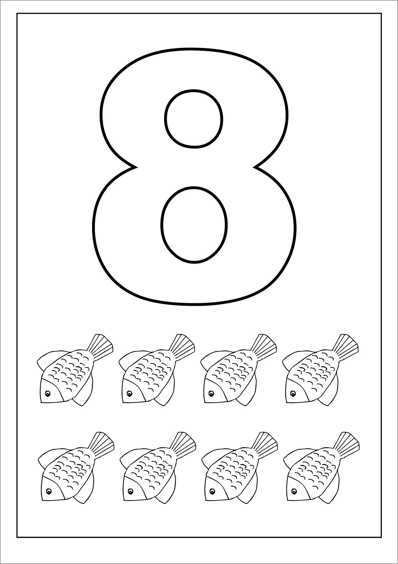 Number 8 Fish Coloring Page