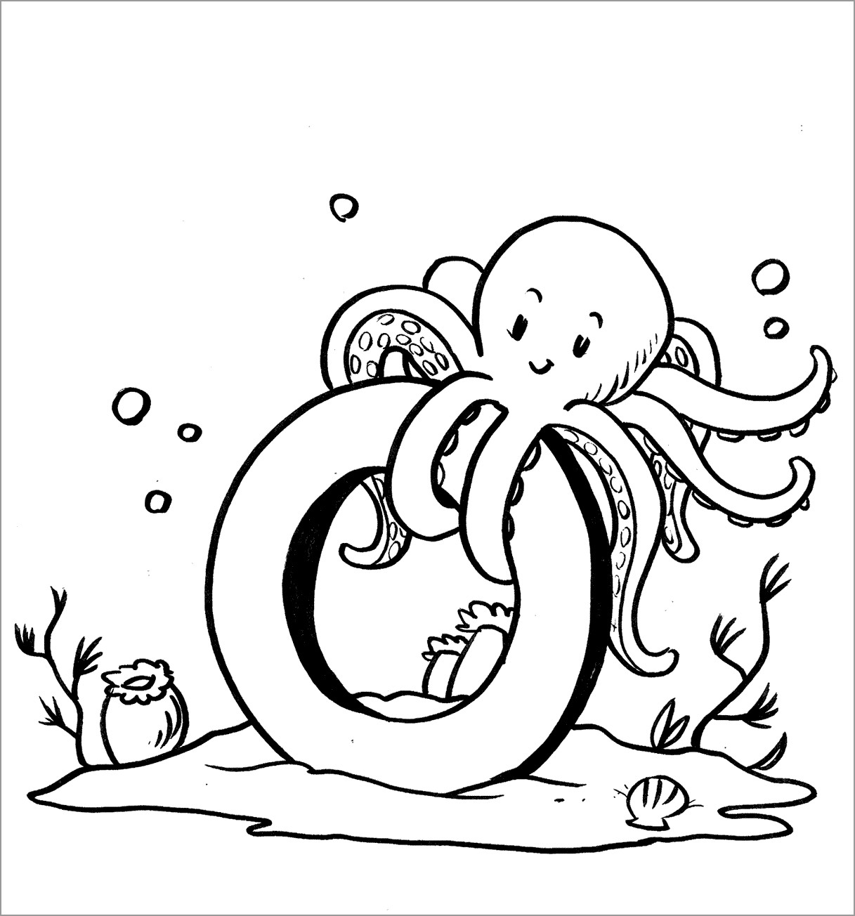 O For Octopus Coloring Page Coloringbay